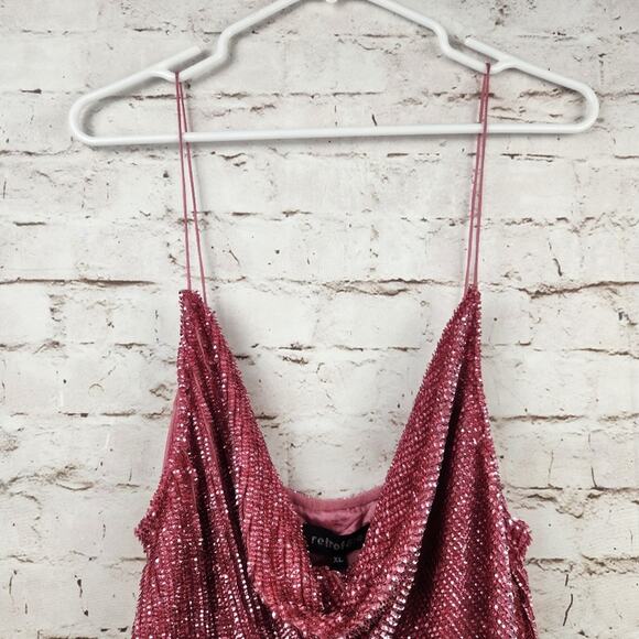 Retrofete Jill Sequin Mini Dress in Pastel Pink Size XL NWT Spaghetti Straps - Picture 4 of 13